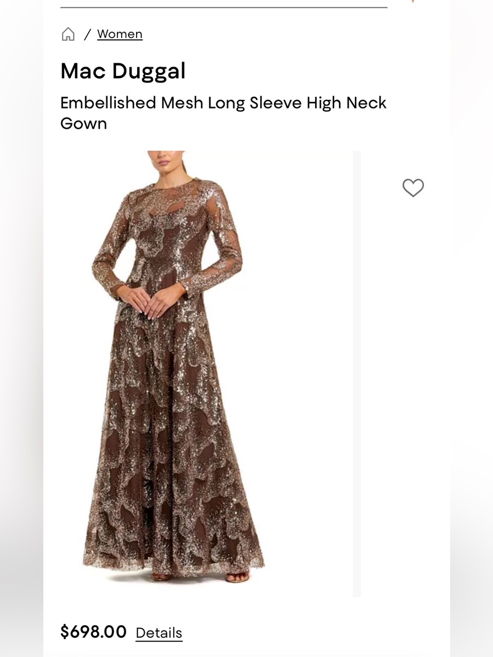 Mac Duggal Brown Sequin Embellished Long Sleeve High Neck Gown